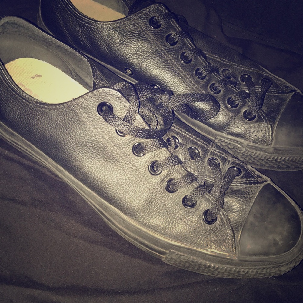 Converse black leather low tops